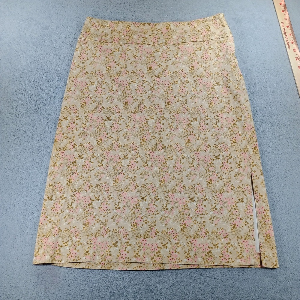 IZOD Womens Floral Pencil Skirt Tan Pink Size 6 Stretch Cotton Side Slit